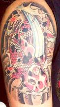 Red black fish tattoo