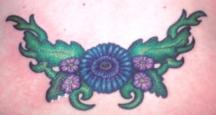 Dark and pink florial with green leaves